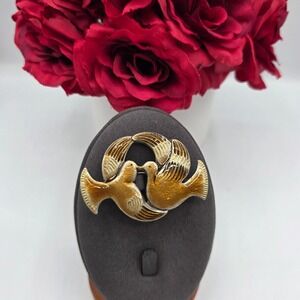 Catherine Popesco Enamel Doves Brooch France Lovebird Pin Vintage Estate Jewelry